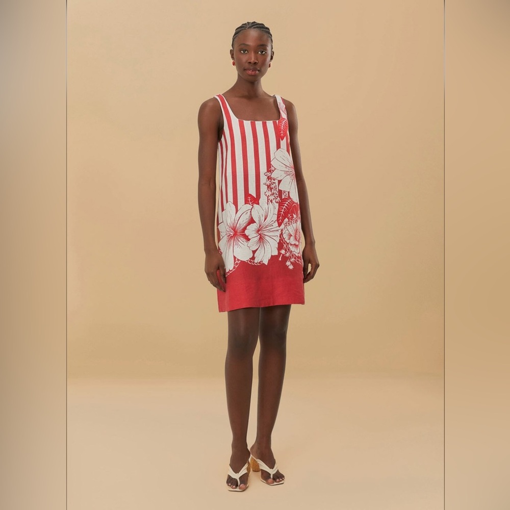 Floral Red and White Sleeveless Dress